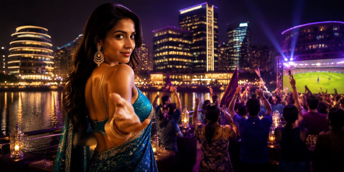 Indian woman celebrating cricket betting success with saree