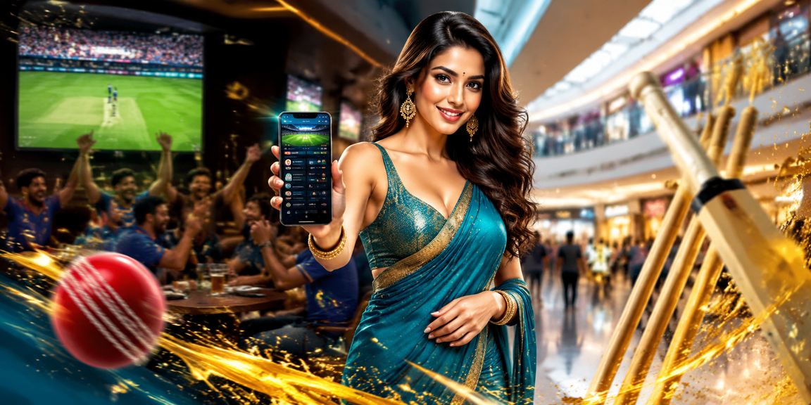 Indian lady enjoying cricket betting on mobile